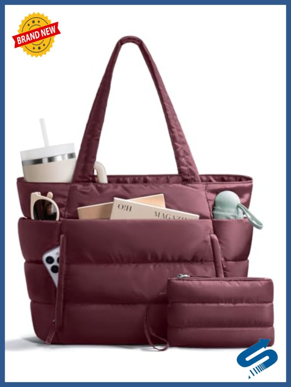 Puffer Tote Bag Lightweight Quilted Shoulder Bag Laptop Travel Gym Work